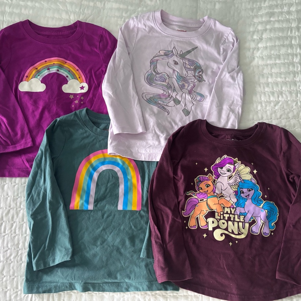 3T Girls Rainbow and Unicorn Long Sleeve T-Shirts Package
